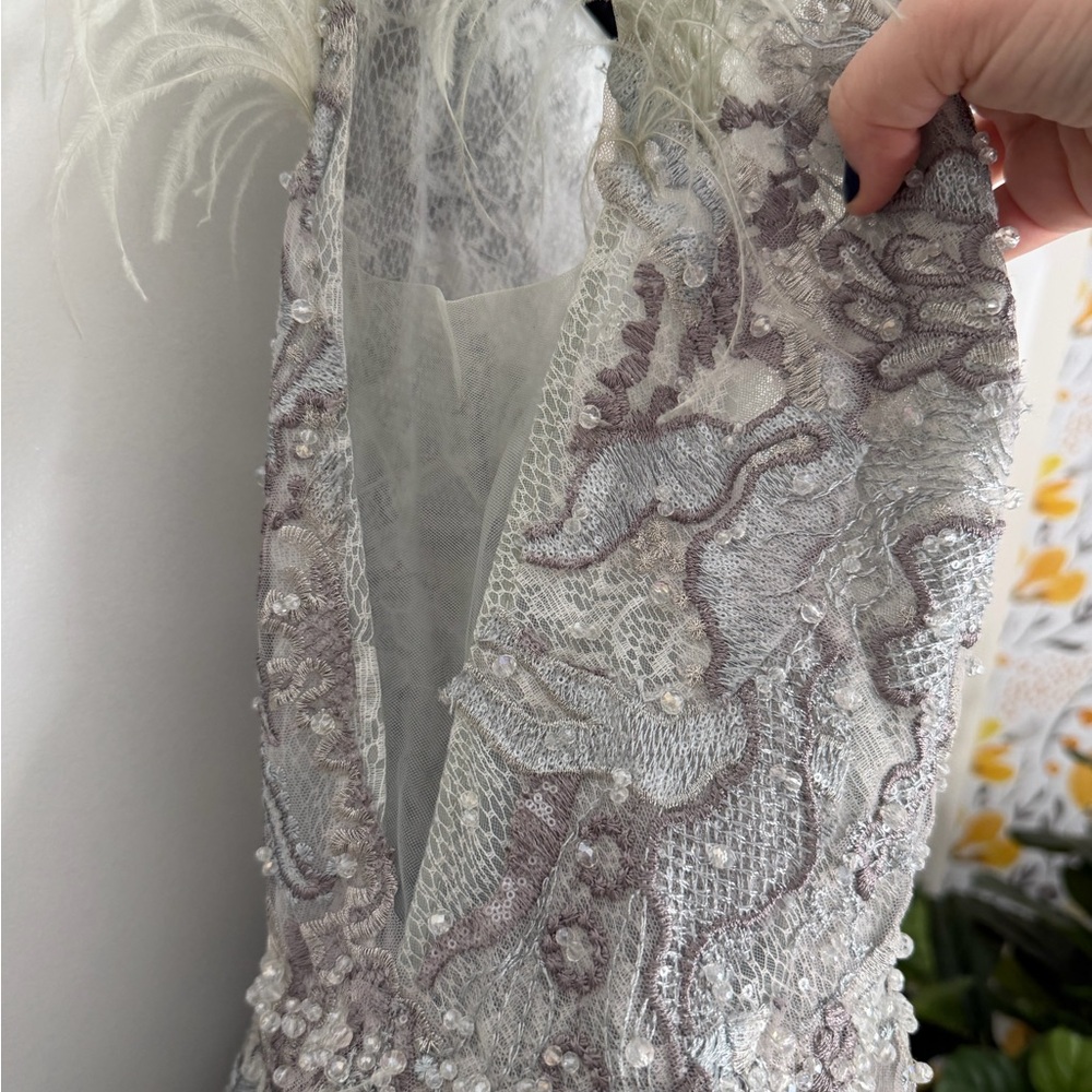 MacDuggal Seamist Feathered Embroidered Gown - Size 10 - Picture 9 of 15